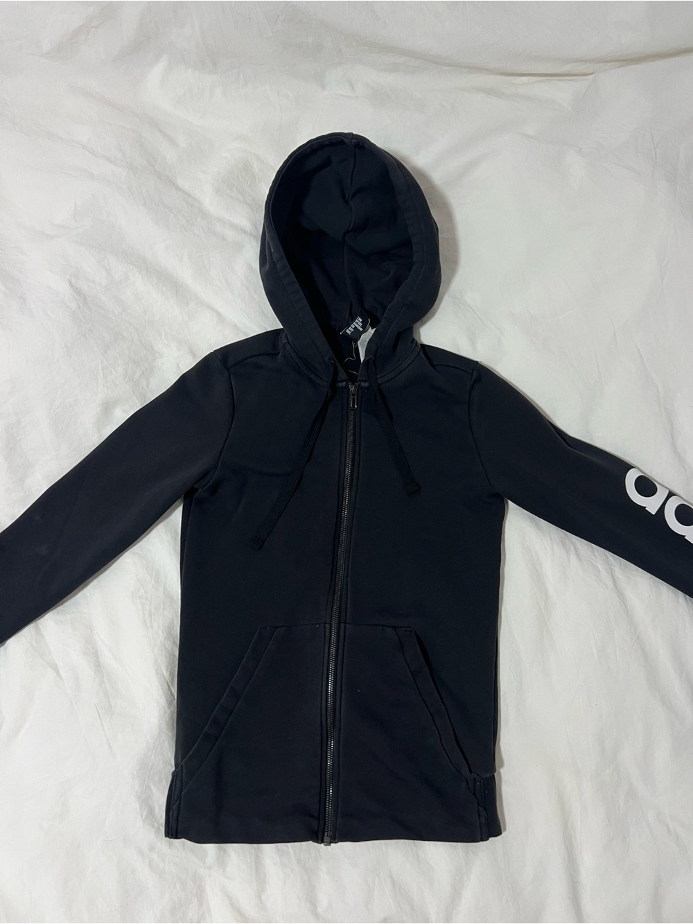 adidas Black Full-Zip Hooded Jacket with White Sleeve Logo